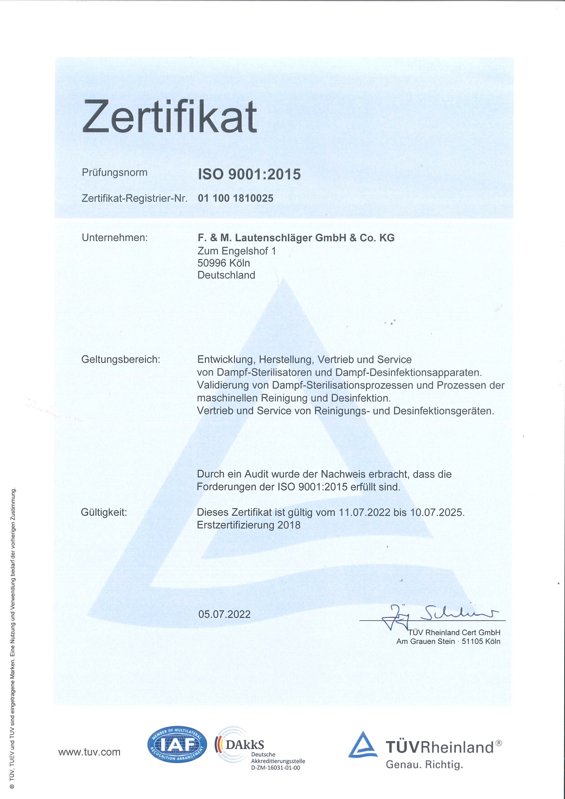 Zertifizierung nach ISO 9001:2015