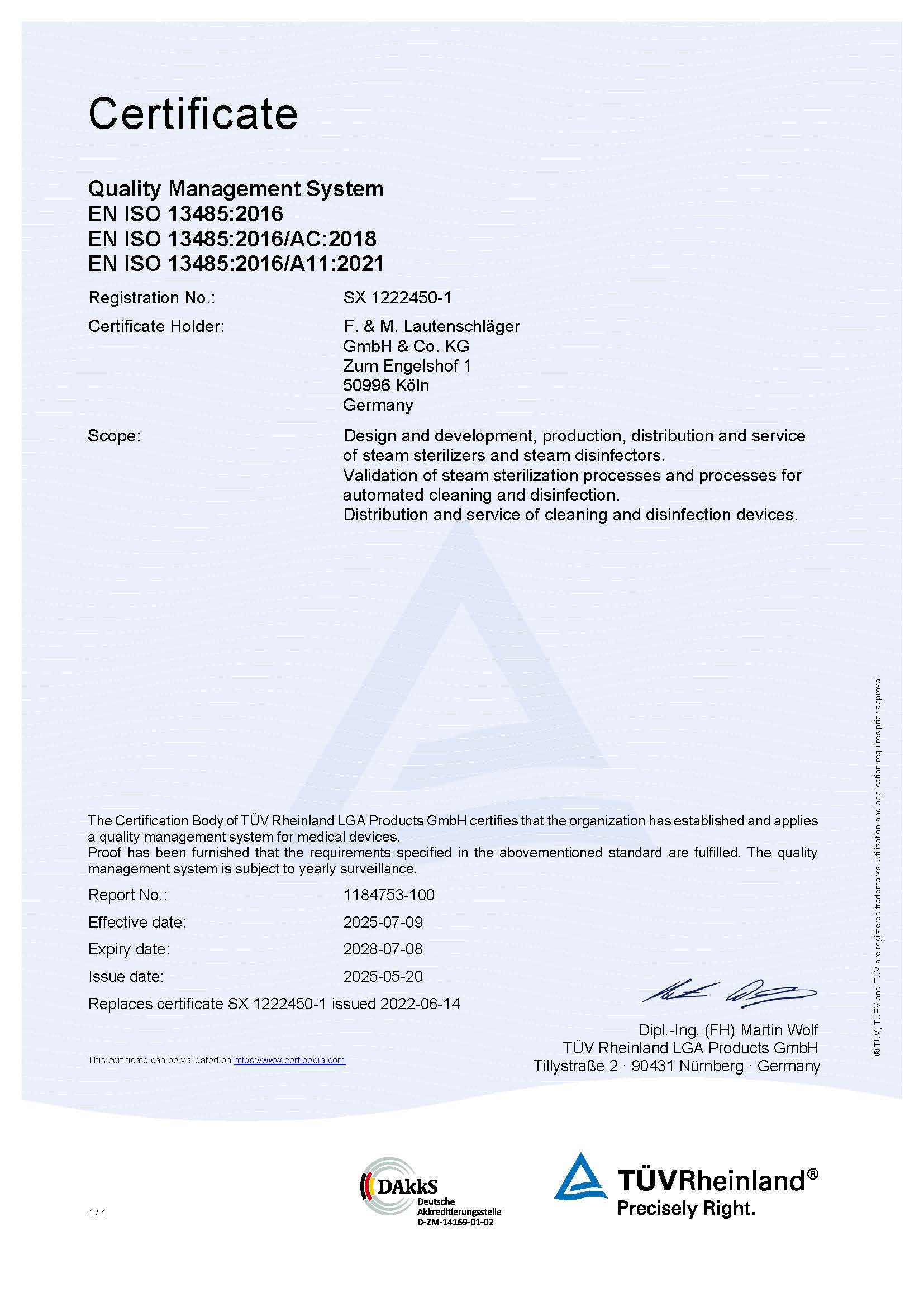 About us Certificate EN ISO 13485:2016